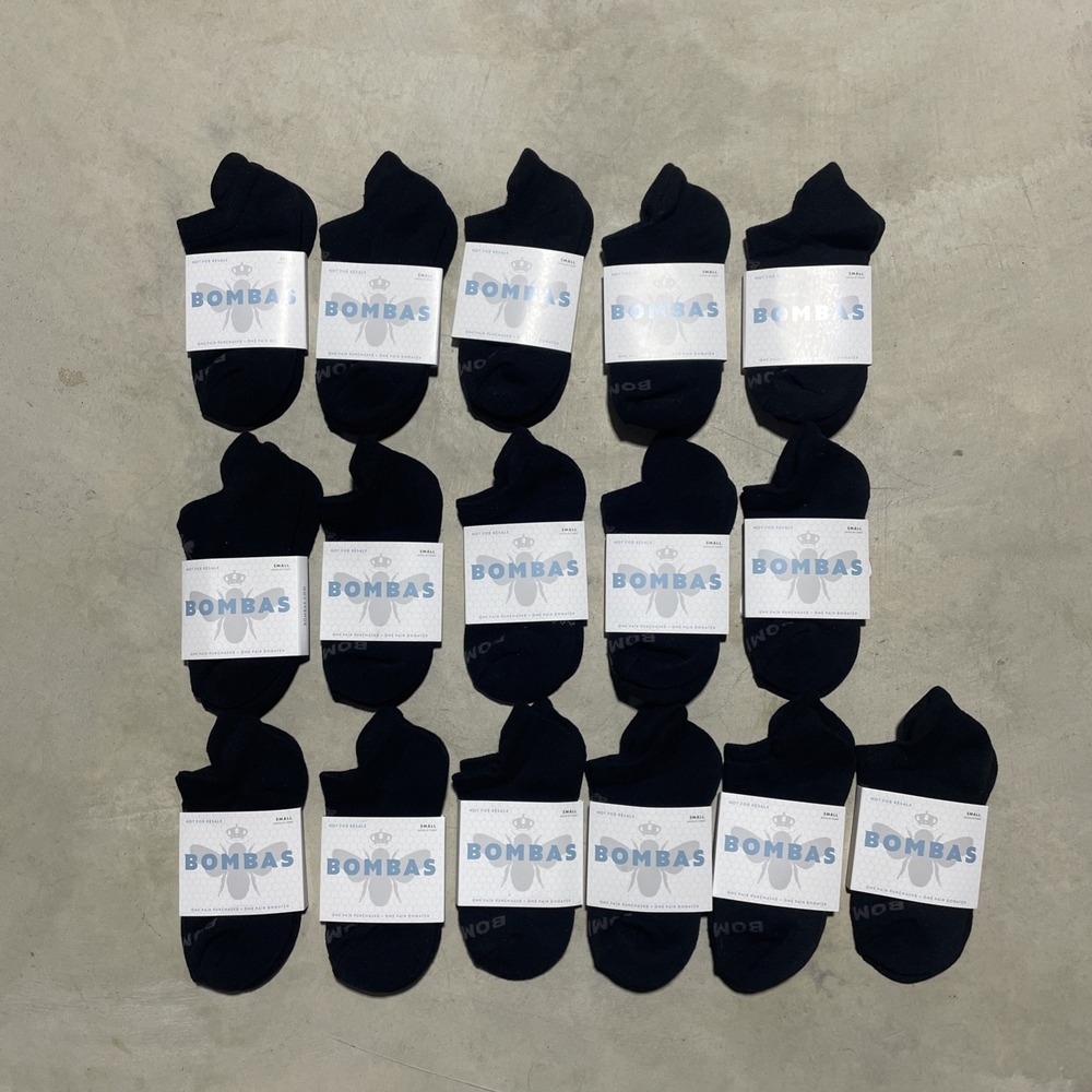 BOMBAS Lot (16 Pairs) Youth Black Ankle Socks Size Small New Superior Quality